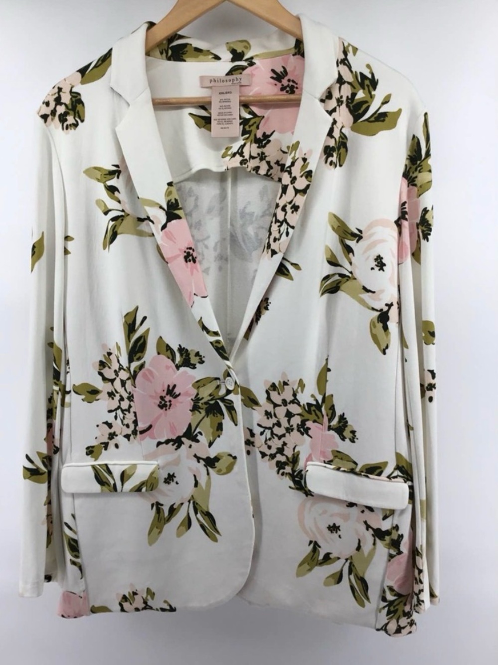 Philosophy Floral Knit Blazer in White, Pink & Olive